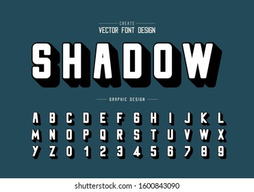 Shadow font and round alphabet vector, Typeface and letter number design, Graphic text on background