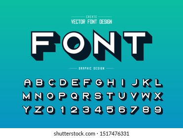 Shadow font vector, Bold alphabet and number design, Graphic typeface letter on background