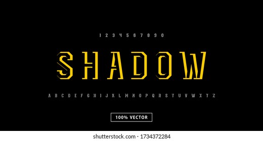 Tecnologías de fuentes sombra tipografía tipos de letra letras con iluminación y estilo de líneas. Fuerte y fuente de letra de potencia. Ilustración del vector