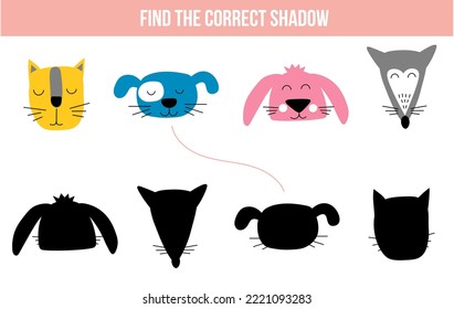 Juego de sombras para niños con animales adorables 