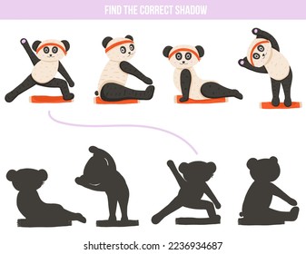 Shadow game for kids fith funny panda bear