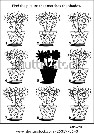 Shadow game with potted flowers: Find the picture that matches the shadow. Answer included.
