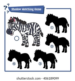 shadow game. Vector illustration of shadow matching educational game with happy cartoon character for children