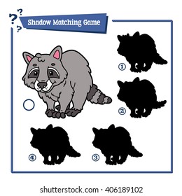 shadow game. Vector illustration of shadow matching educational game with happy cartoon character for children