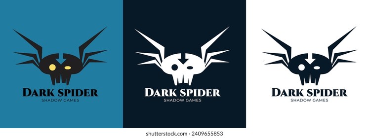shadow games design logo black and white spider dark game skull dark