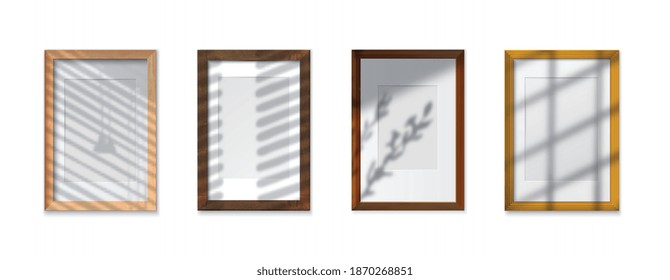 Shadow glass frames realistic set with textured effects isolated vector illustration