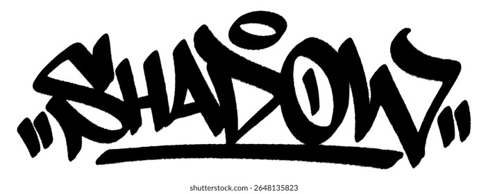 Tag de grafite de sombra em preto com spray texturizado e goteja. Fundo transparente. Misterioso, escuro e silencioso, se encaixa nos projetos urbanos do estilo sigma.