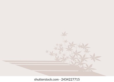 shadow of grill, leaves of plant on white color floor background. Used for backgrounds, cardboards, tropic concepts, autumn for product presentation podium and mockup. Editable. EPS 10