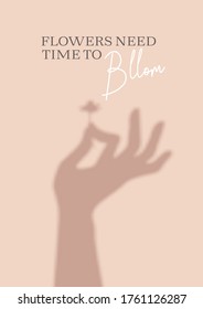 The shadow of a hand falls on the wall. Flower in the hand. nice warm postcard.