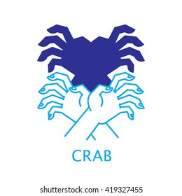 Shadow Hand Puppet Crab. Vector Illustration of Shadow Hand Puppet Isolated on a White Background. Shadow Theatre or Shadow Play. Icon of Shadow Hand Puppet Crab in Mix Style: Thin Line and Flat.