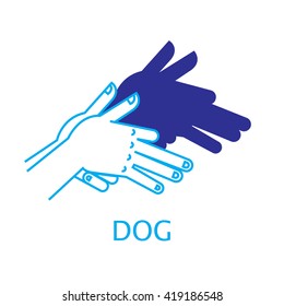 Shadow Hand Puppet Dog. Vector Illustration of Shadow Hand Puppet Isolated on a White Background for Your Design. Shadow Theater. Icon of Shadow Hand Puppet in Mix Style: Thin Line and Flat.