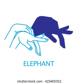 Shadow Hand Puppet Elephant. Vector Illustration of Shadow Hand Puppet Isolated on a White Background.