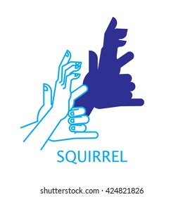 Shadow Hand Puppet Squirrel. Vector Illustration of Shadow Hand Puppet Isolated on a White Background. Shadow Theater or Shadow Play. Icon of Shadow Hand Puppet Squirrel in Mix Style.