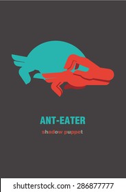 Shadow hand puppets: animals, ant-eater, ant-bear, paper applique, unique origami style, shadow play, fun