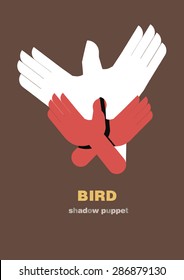 Shadow hand puppets: animals, bird, paper applique, unique origami style, shadow play, fun