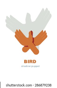 Shadow hand puppets: animals, bird, paper applique, unique origami style, shadow play, fun