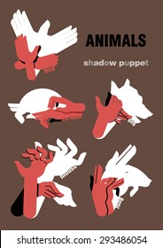 Shadow hand puppets: animals, bird, ant-eater, ant-bear,  moose, dog, goat, paper applique, unique origami style, shadow play, fun