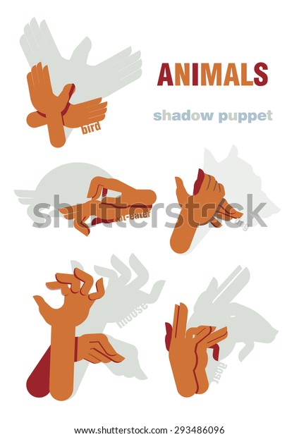 Shadow Hand Puppets Animals Bird Anteater: vector de stock (libre de ...