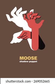 Shadow hand puppets: animals, moose, paper applique, unique origami style, shadow play, fun