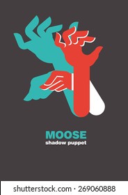 Shadow hand puppets: animals, moose, paper applique, unique origami style, shadow play, fun