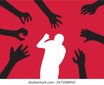 Sombra de manos tratando de mostrar la opresión y la violencia a la persona ilustración