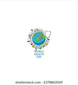 The shadow of a happy family can be seen in the wire of the stethoscope, it's represent World Health Day.World Health Day is a global health awareness day celebrated every year on 7th April. Vector.