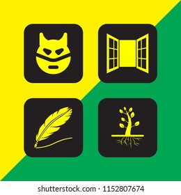 shadow icon. 4 shadow set with superhero, opened window door of glasses, feather and forest vector icons for web and mobile app
