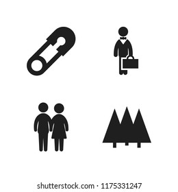 shadow icon. 4 shadow vector icons set. businessman standing with bow tie and suitcase, couple silhouette and safety pin icons for web and design about shadow theme