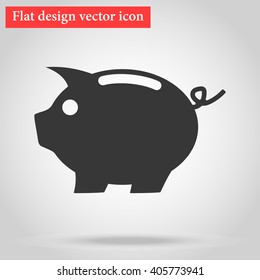 with shadow icon piggy pig gray flat design