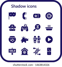 shadow icon set. 16 filled shadow icons.  Simple modern icons about  - Eye mask, Ring, Ticket, Refresh, Picnic, Play, Sandclock, Cat, Fish bowl, Money box, Equality, Sold, Peace