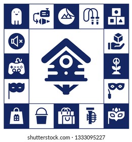 shadow icon set. 17 filled shadow icons.  Simple modern icons about  - Ghost, Mute, Play, Bird house, Eye mask, Cube, Peace, Shopping bag, Plumb bob, Sticker, Jumping rope, Tuba