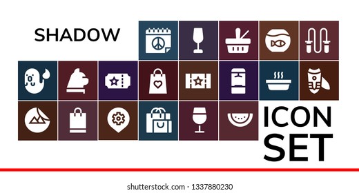 shadow icon set. 19 filled shadow icons.  Simple modern icons about  - Peace, Ghost, Sticker, Shopping bag, Place, Wine glass, Watermelon, Cat, Ticket, Gift bag, Locker, Nail clippers