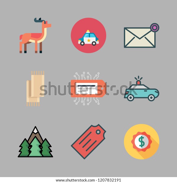 shadow icon set. vector set about tag, scarf,\
antelope and forest icons\
set.