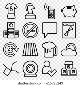 Shadow icons set. set of 16 shadow outline icons such as field, hospital, x ray, chat, sun, building, web camera, add user, dollar, phone, football uniform, beer mug