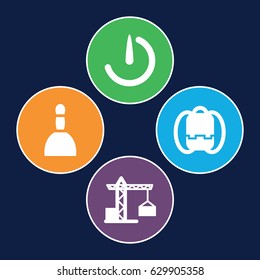 Shadow icons set. set of 4 shadow filled icons such as construction crane, spa bag, stopwatch camera