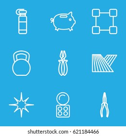 Shadow icons set. set of 9 shadow outline icons such as field, eyeshadow palette, pliers, star, money box, network connection, bottle for fitness