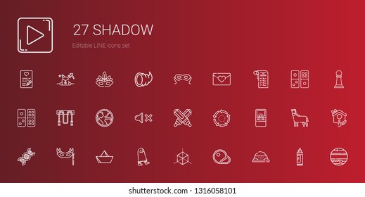 shadow icons set. Collection of shadow with pet food, steaks, cube, ghost, paper boat, eye mask, dna, engagement ring, repeat, marker, mute. Editable and scalable shadow icons.