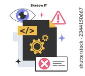 Shadow IT. Corporate computer systems designed to address the flaws in centralized information system. Software employee uses without IT approval. Flat vector illustration