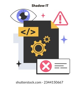 Shadow IT. Corporate computer systems designed to address the flaws in centralized information system. Software employee uses without IT approval. Flat vector illustration