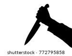 Shadow of killing knife in hand, isolated on white background. Vector.