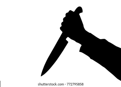 Shadow of killing knife in hand, isolated on white background. Vector.