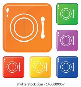Shadow kit with applicator icons set collection vector 6 color isolated on white background