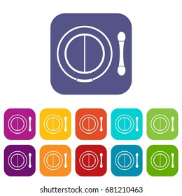Shadow kit with applicator icons set vector illustration in flat style in colors red, blue, green, and other