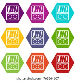 Shadow kit icon set many color hexahedron isolated on white vector illustration
