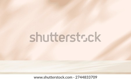 Shadow leaf,Light on Wall Background,Studio room,beige stand podium and natural sunlight texture on floor,Backdrop 3D Display for summer,autumn product presentation