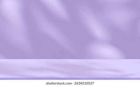 Shadow leave and blur gradient light on purple studio background wall room and podium stage for product,Summer or Spring banner purple pastel with abstract sunlight on floor texture
