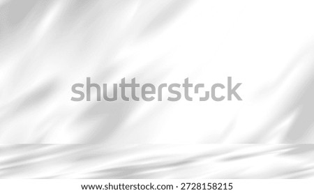Shadow leaves overlay on white wall studio background.Aesthetic shadow leaf,Sunlight texture effect on white floor,Minimal backdrop gray abstract mock up interior room for Spring,Summer design present