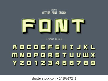 Shadow and line Cartoon font vector, Alphabet square typeface letter and number design, Graphic text on background