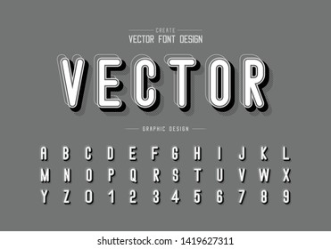 Shadow and line Font vector, Alphabet letter style typeface and number design, Graphic text on background