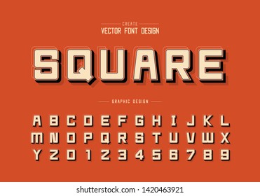 Shadow and line Font vector, Alphabet square typeface letter and number design, Graphic text on background